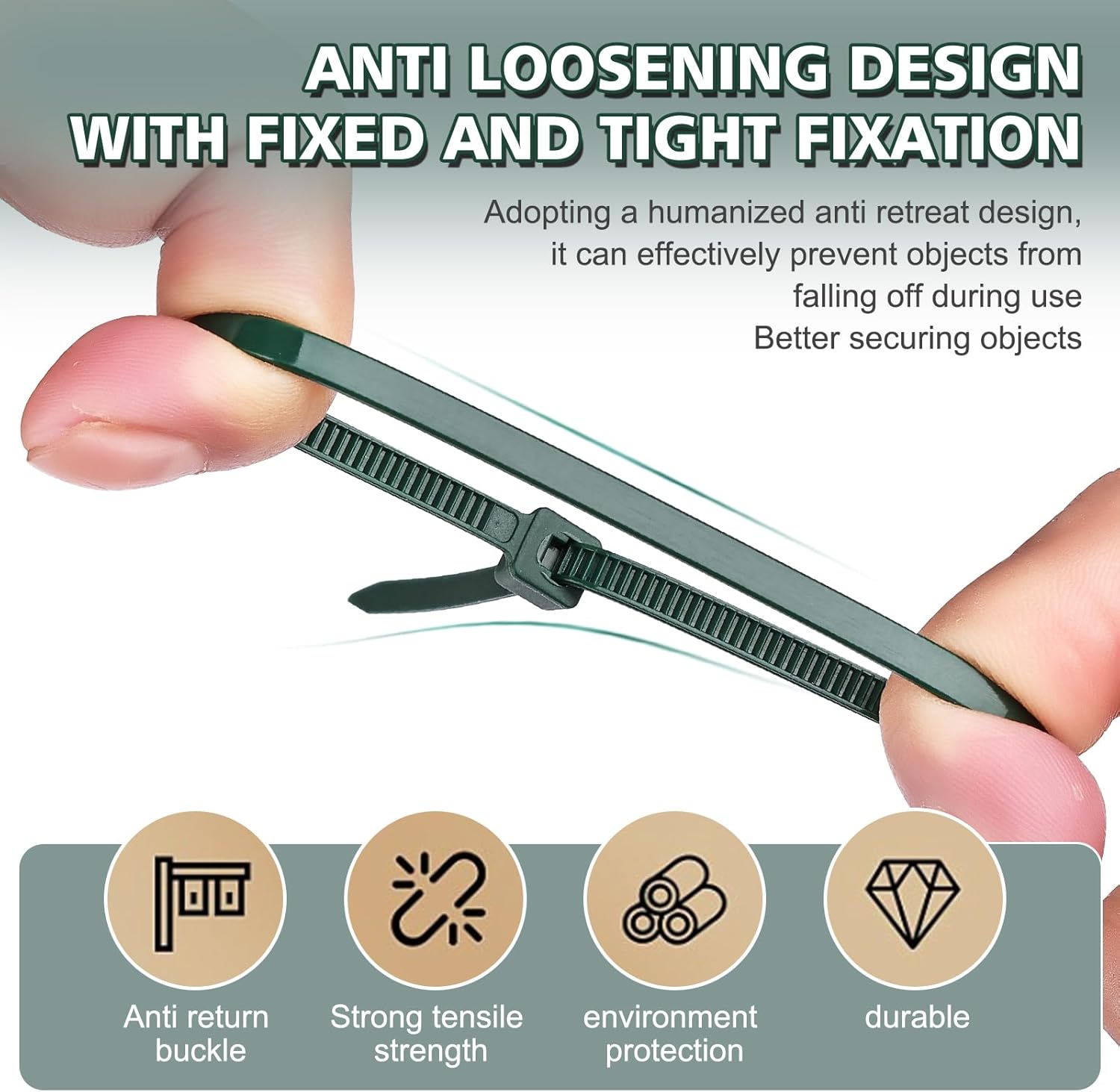 200-Pack 8 Inch Green Cable Ties, Heavy Duty Nylon Zip Ties for Gardening, 45 LB Tensile Strength, Weather Resistant Outdoor Wire Ties for Plants and Securing