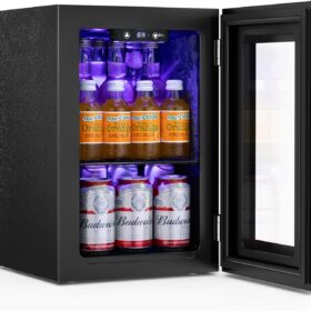 Antarctic Star 18L Beverage Refrigerator Cooler - 24 Can Capacity Mini Fridge with Quiet Compressor, Blue LED Light & Adjustable Temperature Control for Home, Bar, and Office