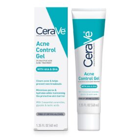 CeraVe Acne Control Gel with 2% Salicylic Acid | Oil-Free Face Treatment with Ceramides, Niacinamide & AHA/BHA for Pore Minimizing and Hydrating Acne Relief, 1.35 Fl Oz