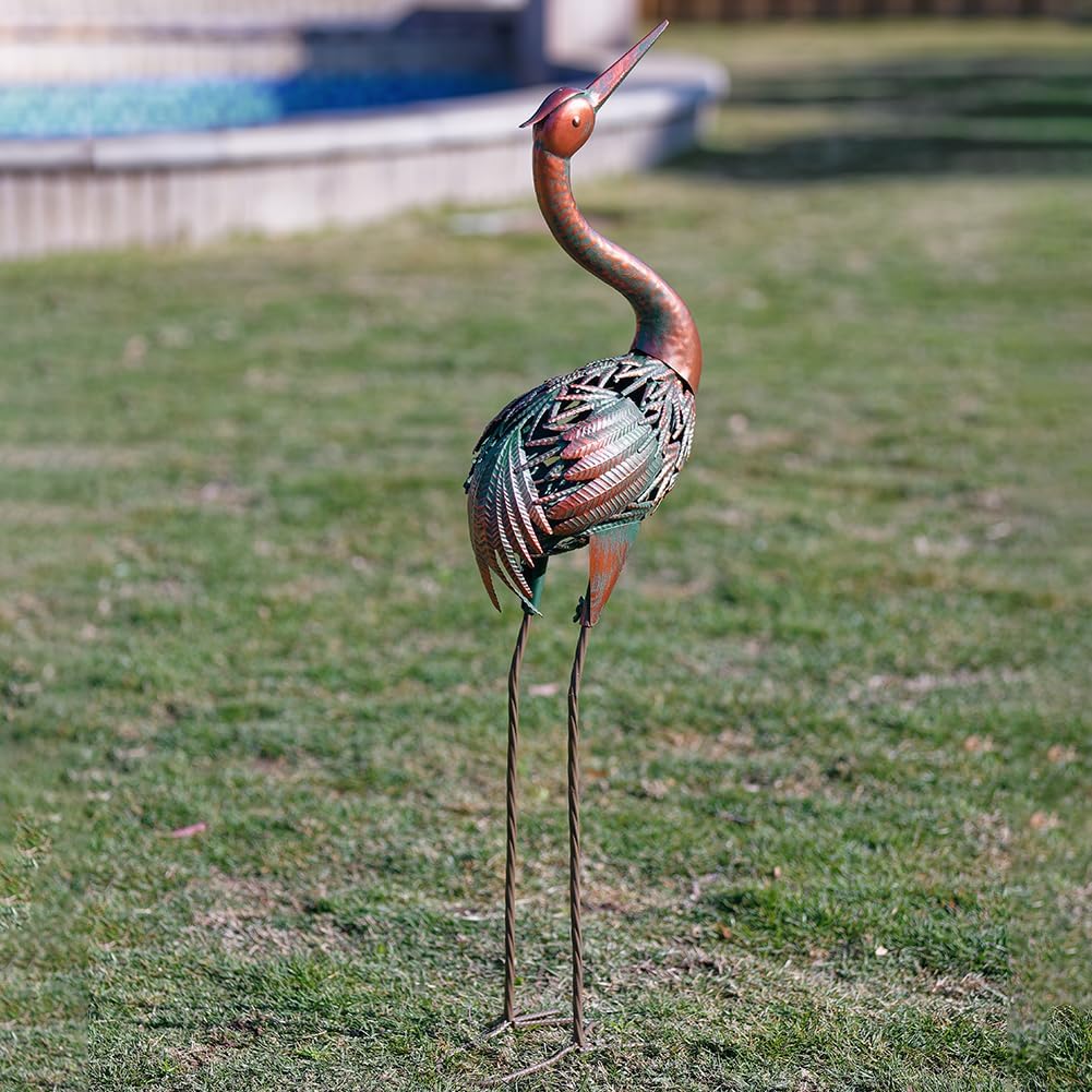 VEWOGARDEN Metal Heron Garden Statue - 33 inch Bronze Crane Sculpture for Outdoor Yard, Lawn, Pond & Patio Décor