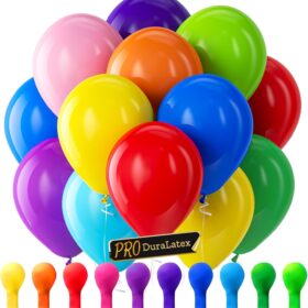 Bezente Pro Duralatex Assorted Rainbow Balloons – 100 Pack 12-Inch Extra-Thick Premium Latex Party Decorations for Weddings, Birthdays, and Baby Showers