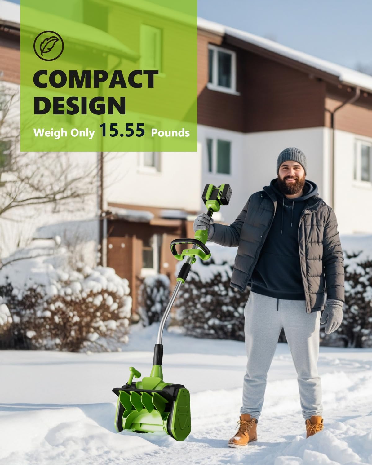 Vibekio 40V Cordless Electric Snow Shovel – 13.5-Inch 1000W Battery Powered Snow Thrower with 2x4.0Ah Batteries & Dual-Port Charger