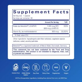Pure Encapsulations B12 Folate (Metafolin) | 60 Capsules | Activated B-Complex for Energy Metabolism, Nervous System & Cognitive Health* | Hypoallergenic