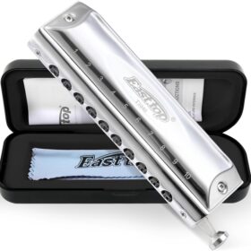 East top Chromatic Harmonica in Key C – Professional 10-Hole 40-Tone Mouth Organ with Precision Slide, Protective Case, and Cleaning Cloth for Students & Musicians