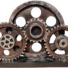 Steampunk Gear Train Sculpture - Antique Copper Industrial Statue for Bookshelves, Desks, & Man Caves