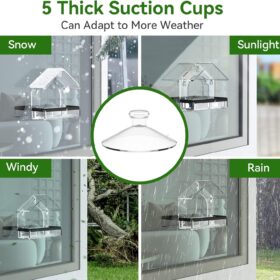 Clear Window Bird Feeder with Heavy-Duty Suction Cups – Strong Acrylic Birdhouse for Wild Bird Watching, Kids, & Cats