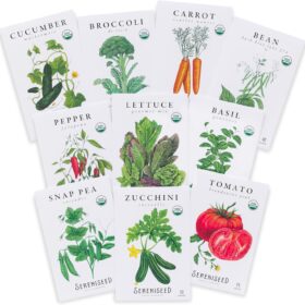 Sereniseed Certified Organic Vegetable Seeds 10-Pack – Heirloom & Non-GMO Garden Starter Kit with Basil, Tomato, Pepper & Lettuce