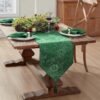 Elrene Home Fashions Poinsettia Elegance Reversible Jacquard Table Runner – 13 x 70 Inch Holiday Table Decoration with Tassels, Green