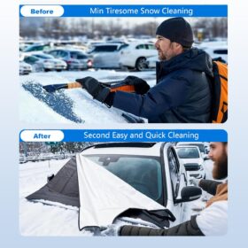 Upgraded Heavy Duty Windshield Snow Cover - 75"x45" Waterproof Ice & Frost Protector for Cars, SUVs, & Trucks - Windproof Auto Winter Shield (Black)
