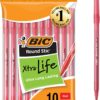 BIC Round Stic Xtra Life Ballpoint Pens, Red Ink, Medium Point (1.0mm), Flexible Barrel, 10-Count Pack