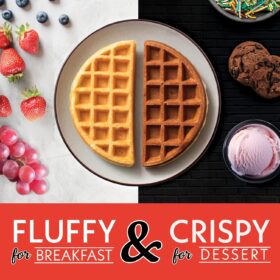 Gourmia Belgian Waffle Maker – Stainless Steel with Nonstick Ceramic Plates, Adjustable Browning Control & Compact Vertical Storage