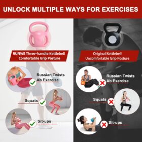 RUNWE 3-Handle Kettlebell Weight – Vinyl Coated Iron Sand for Strength, Core & Russian Twists (5, 10, 15, 20 LB)