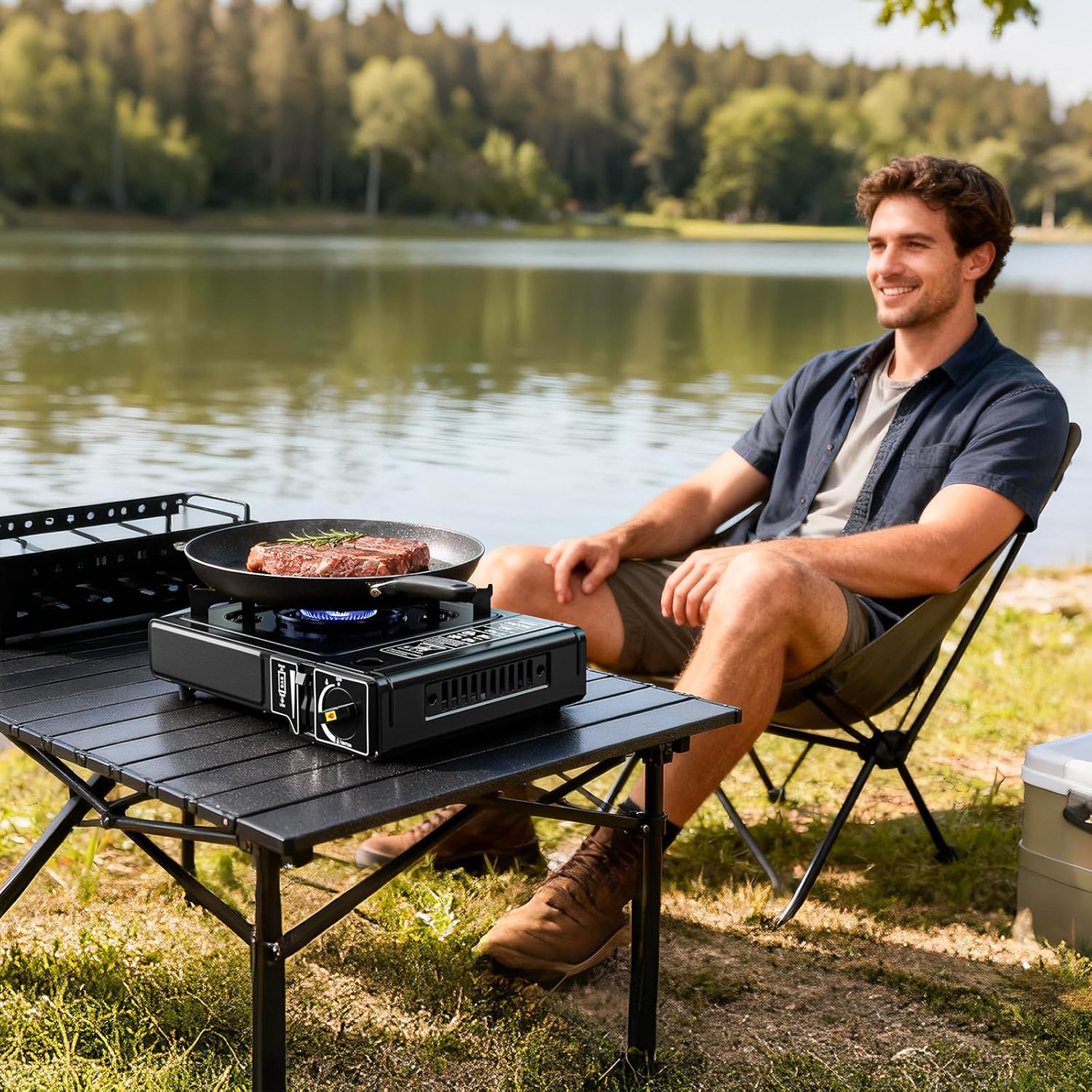 Portable Dual Fuel Camp Stove – 7,800 BTU Butane & Propane Outdoor Camping Stove with Piezo Ignition & Carrying Case