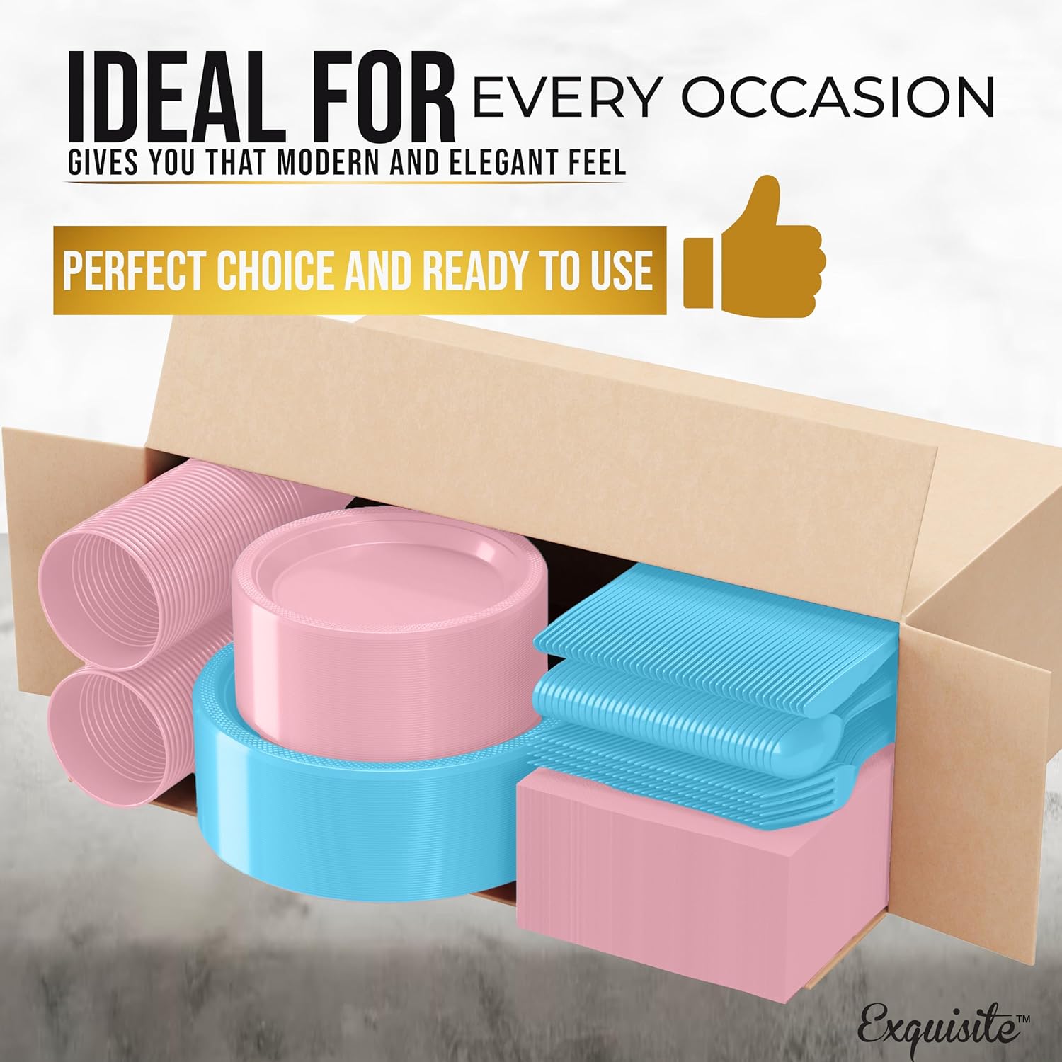 350-Piece Gender Reveal Party Supplies Kit - Complete Disposable Dinnerware Set with Dinner & Dessert Plates, Cups, Napkins & Cutlery for Baby Showers