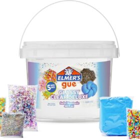 Elmer's Gue Premade Slime Bucket, Glassy Clear with 5 DIY Mix-In Sets, 3 lb. Party Pack with Clay, Beads, Glitter & More