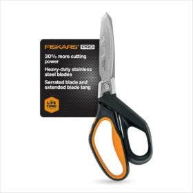 Fiskars Pro PowerArc Shop Shears – 10-Inch Heavy Duty Stainless Steel Scissors with Ergonomic Softgrip, Industrial Grade for Construction and Automotive Work