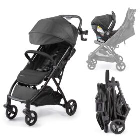 Ingenuity 3Dquickclose CS+ Compact Fold Stroller – Lightweight Travel Stroller with Extra-Large Canopy & One-Hand Fold, Black