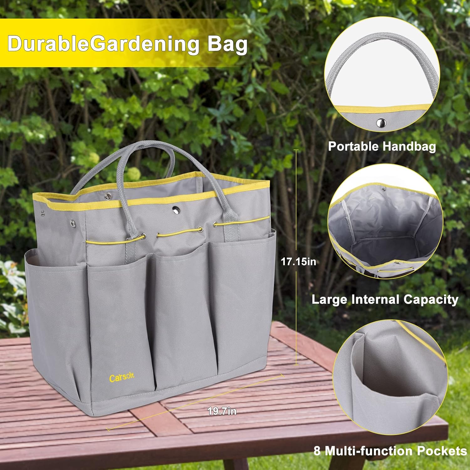 Carsolt Heavy Duty 10-Piece Stainless Steel Gardening Tool Set with Ergonomic Handles, Tote Bag & Gloves – Premium Gift Kit for Planting, Weeding & Digging