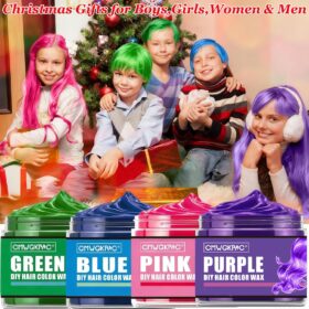 4-Piece Temporary Hair Color Wax Set for Kids, Teens & Adults – Instant Washable Hair Dye Styling Paste for Halloween, Cosplay & Parties (Purple, Green, Blue, Pink)