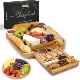 SMIRLY Premium Bamboo Charcuterie Board Set - Extra Large Wooden Serving Tray with Cutlery & Bowls - Unique Housewarming, Wedding, & Hostess Gift Idea