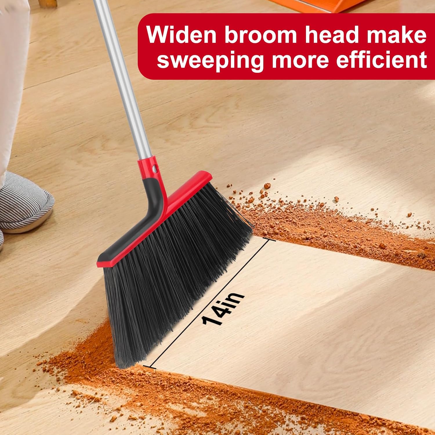 Heavy-Duty Angle Broom with 58" Long Handle – 14" Wide Sweep Stiff Bristles for Indoor, Outdoor, Garage, Patio, and Deck