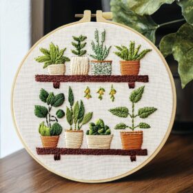 JOZYSH Green Plant Embroidery Kit for Beginners & Adults – All-in-One DIY Cross Stitch Starter Set with Hoop, Thread, Patterns & Tools for Relaxing Home Crafts