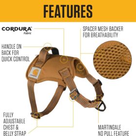 Carhartt Nylon Duck No-Pull Dog Harness - Large, Durable Quick-Adjust Vest with Control Handle