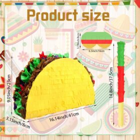 Hooqict Taco Pinata Set with Stick & Blindfold - 15.7" Mexican Party Decorations & Fiesta Games for Cinco de Mayo, Birthdays & Taco Themed Events