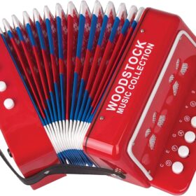 Woodstock 7-inch Kids Accordion - Beginner Musical Instrument for Toddlers & Children, Red with 10 Keys, Includes Songbook