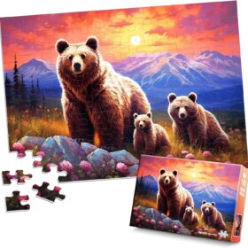 Jeacirio 100-Piece Brown Bear Family Jigsaw Puzzle for Kids – Educational Toddler Puzzles Ages 3-10, Non-Toxic Board Game Toys for Boys & Girls with Full-Size Poster