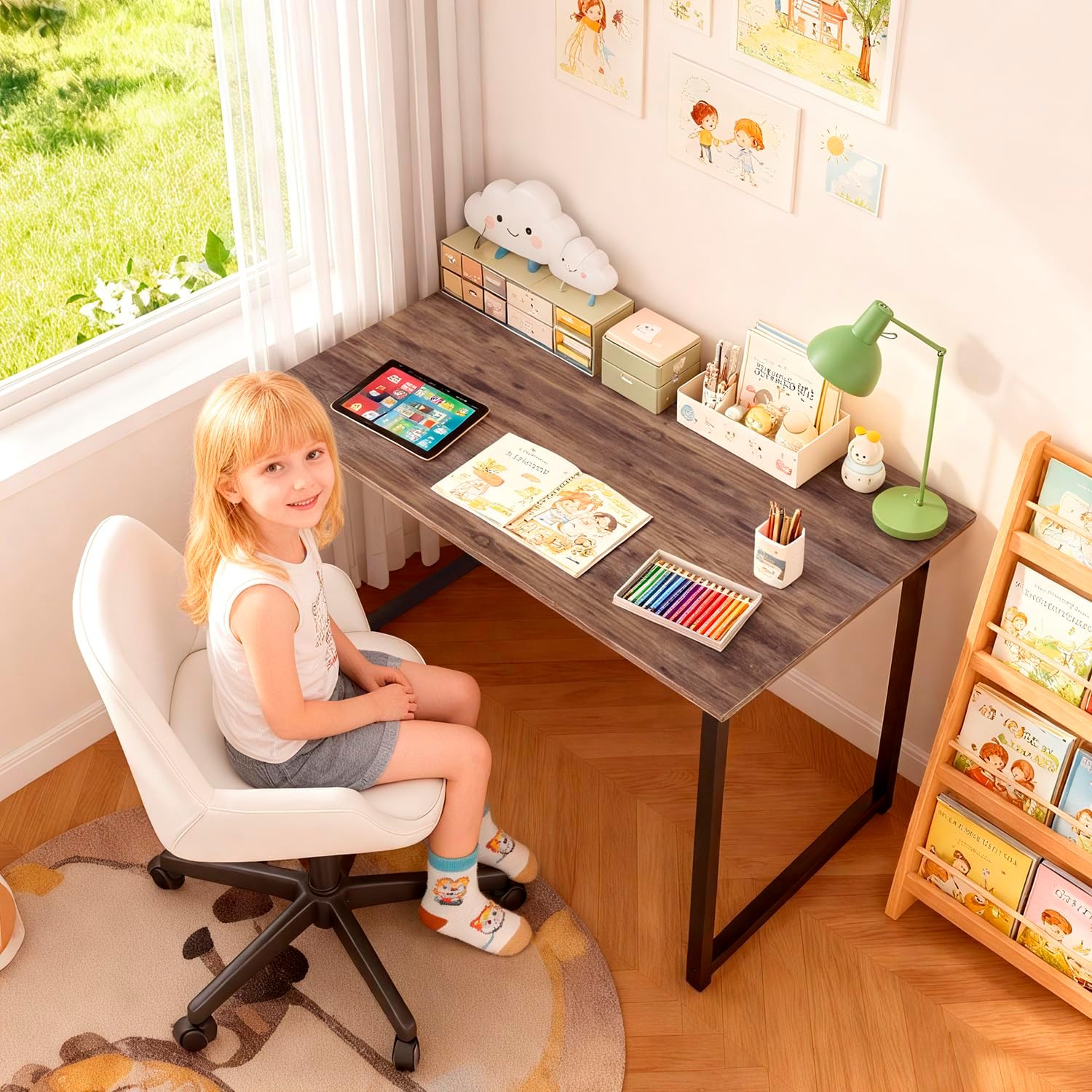 PayLessHere 32-Inch Modern Home Office Computer Desk | Sturdy Steel Frame, Water-Resistant Brown Finish | Space-Saving Study & Writing Table for Small Apartments & Dorms