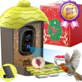 Smart Bird Feeder with Camera - Solar Powered 2K Bird House with AI Identification, Night Vision, and Squirrel-Proof Alarm - Ideal Outdoor Wildlife Gift for Bird Lovers & Nature Enthusiasts