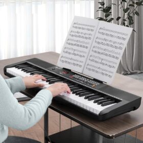61-Key Electronic Keyboard Piano - Portable Digital Music Keyboard with 255 Tones, Rhythms, LED Display & Microphone - Includes Stand, Stickers & Power Adapter - Ideal Beginner Piano Kit