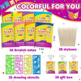 36 Pack Rainbow Scratch Paper Art Kits – Ultimate Party Favors & Classroom Prizes for Kids