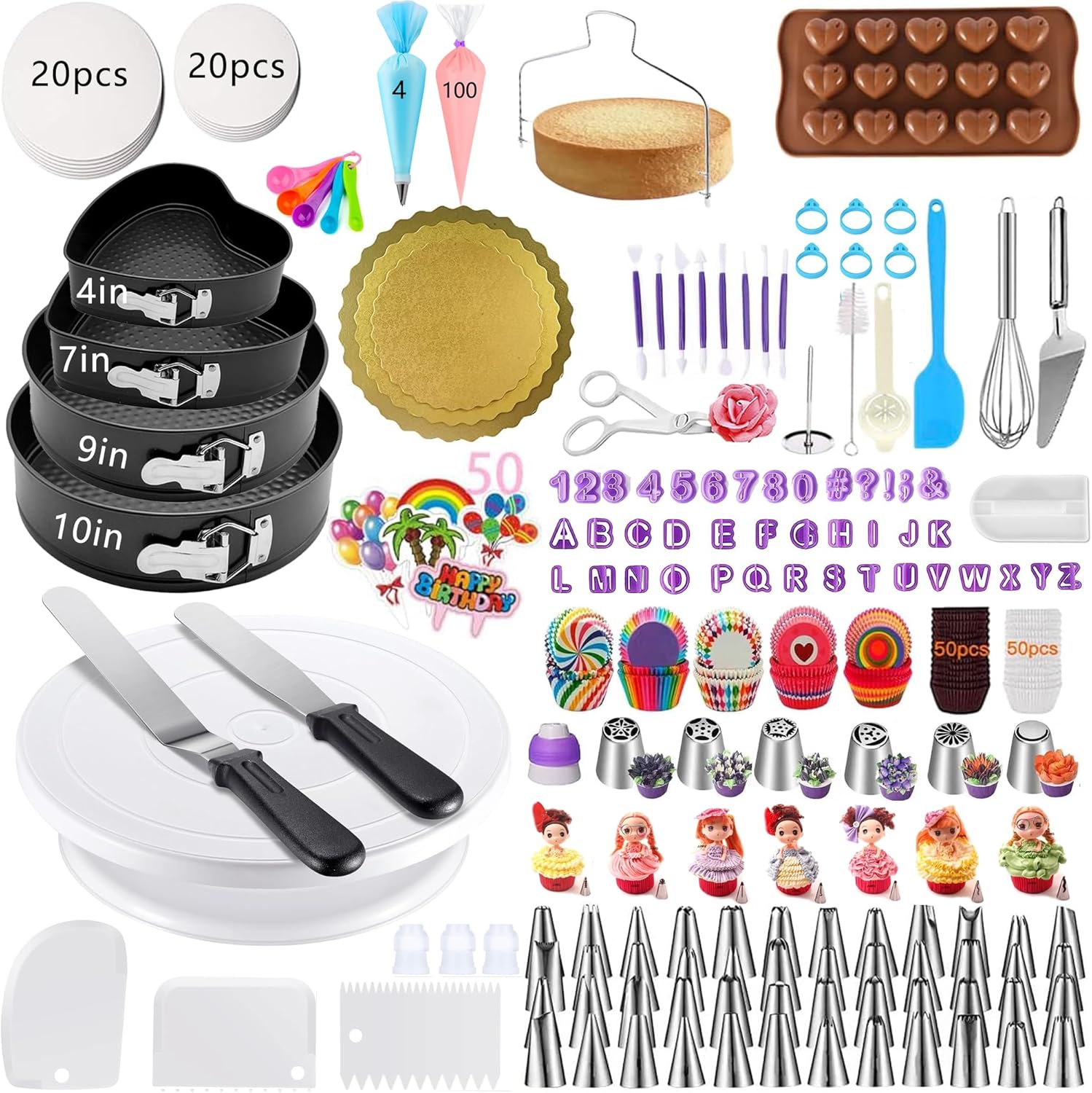 Ultimate 540-Piece Cake Decorating Kit & Bakeware Set - 4 Springform Pans, Rotating Turntable, 55 Piping Tips & 200 Cupcake Liners - Complete Baking Supplies for Beginners & Professionals