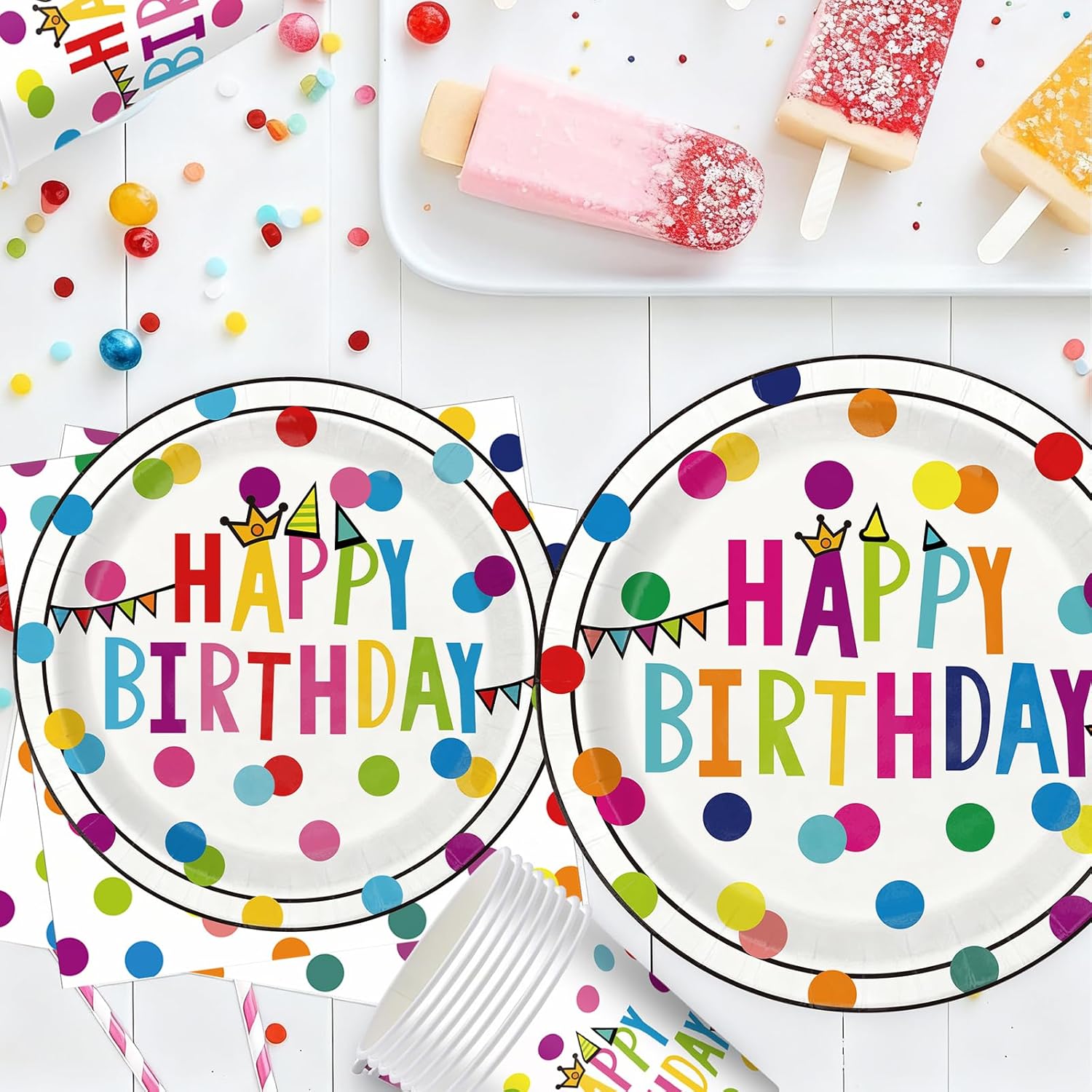 175-Piece Happy Birthday Party Supplies Kit - Disposable Plates, Napkins & Cups Tableware Set - Serves 25 Guests