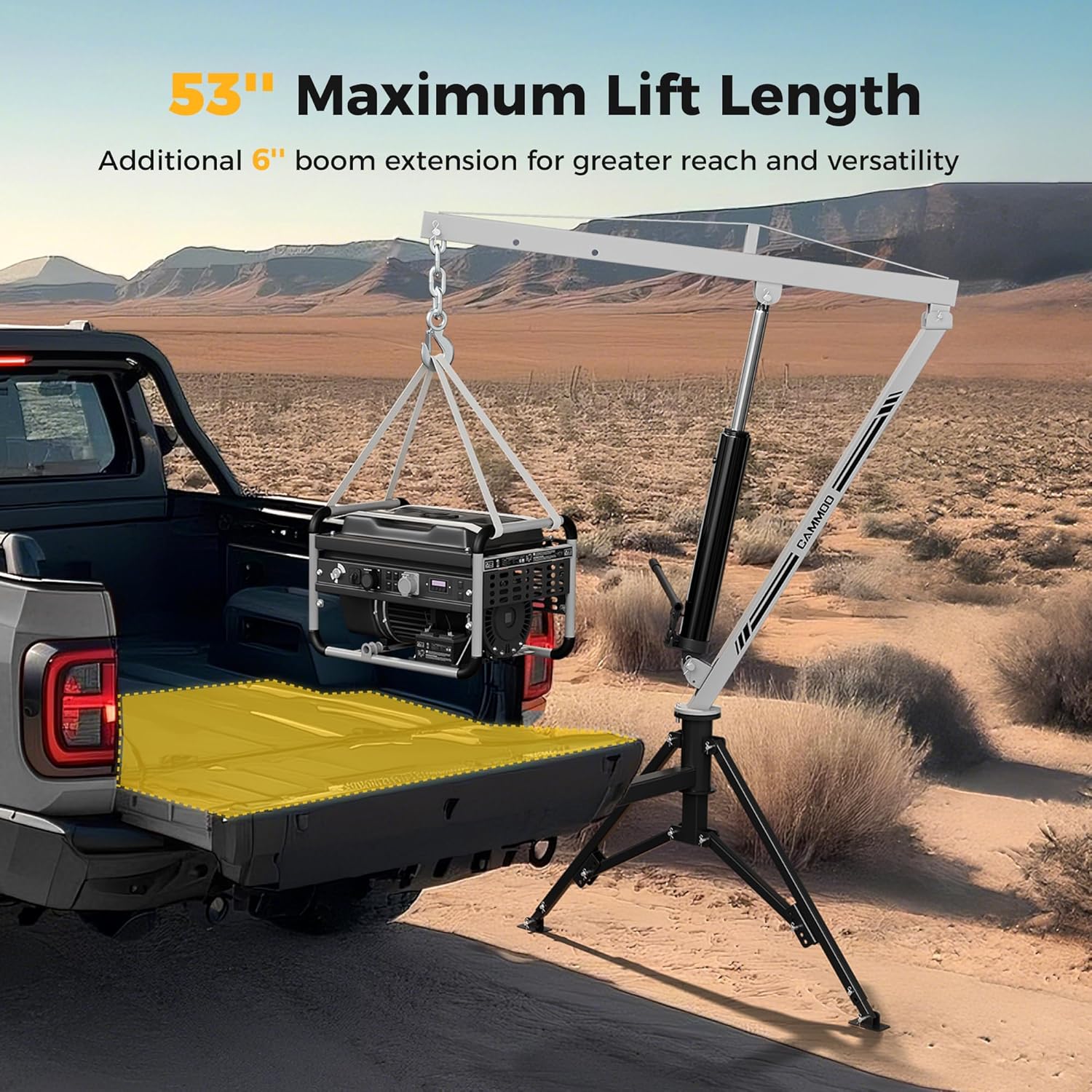 VEVOR 1000Lbs Hydraulic Pickup Truck Crane – 360° Swivel Receiver Hitch Hoist with 8T Pump & 3-Stage Boom for Construction, Farming, and Logging