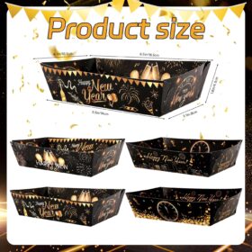 HOWAF 24-Piece Black & Gold Happy New Year Party Trays – Disposable Paper Food Boats for 2026 New Year’s Eve Serving