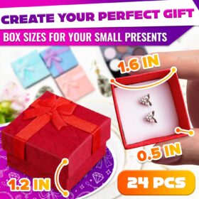 24-Piece Colorful Earring Gift Boxes with Ribbon Bows – 1.57” Square Jewelry Display Boxes for Studs, Rings & Small Keepsakes – Bulk Packaging for Valentine’s, Retail & Events