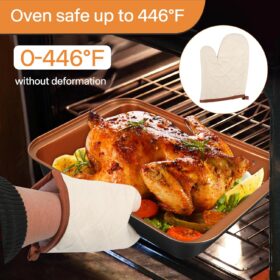 Little Paid 6-Piece Nonstick Bakeware Set - Stackable Gold Cake Pan, Cookie Sheet, Muffin Tin, Loaf Pan & Cooling Rack - Oven Safe Kitchen Essentials for Baking