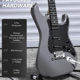 DONNER DST-80 Electric Guitar Starter Package – 39” Full Size, SSS Pickups, 5W Amp, Gig Bag & Accessories Kit