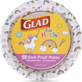 Glad for Kids Unicorn Disposable Paper Plates – Heavy Duty, Soak-Proof Round Party Plates (8.5 Inch, 20 Count)