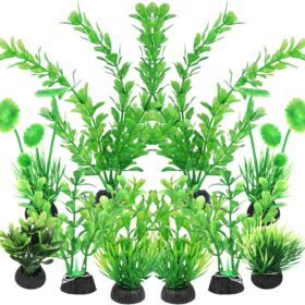 AQUANEAT 10-Pack Artificial Aquarium Plants – Soft Plastic Fish Tank Decor with Ceramic Bases for Freshwater & Saltwater