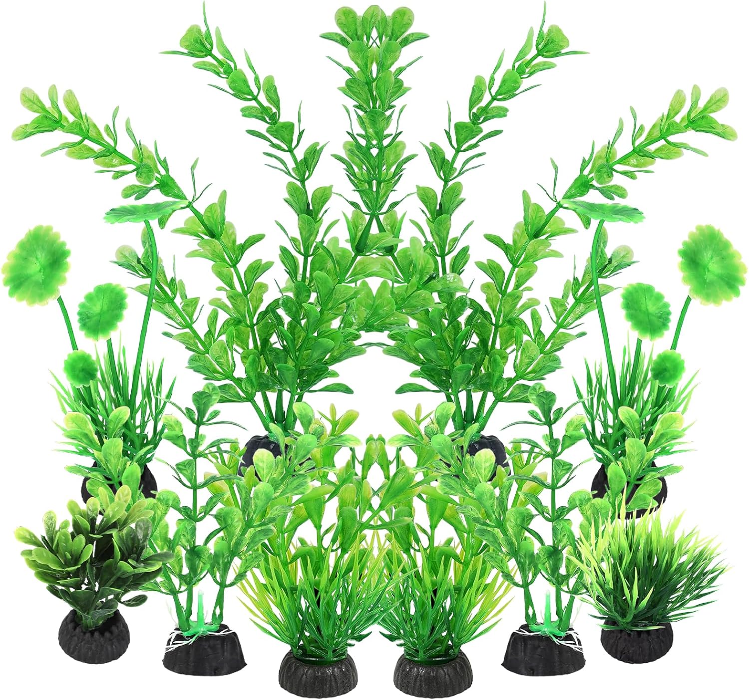 AQUANEAT 10-Pack Artificial Aquarium Plants – Soft Plastic Fish Tank Decor with Ceramic Bases for Freshwater & Saltwater