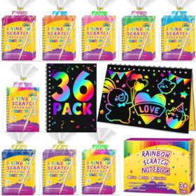 36 Pack Rainbow Scratch Paper Art Kits – Ultimate Party Favors & Classroom Prizes for Kids