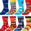 Snack Food Novelty Crew Socks – 8-Pack Fun Food Patterned Gift Bundle for Men & Women