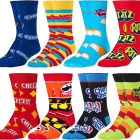 Snack Food Novelty Crew Socks – 8-Pack Fun Food Patterned Gift Bundle for Men & Women