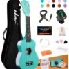ADM 21 Inch Soprano Ukulele Beginner Kit - Mint Green Hawaiian Wood Starter Pack with Gig Bag, Tuner, Strap, Free Online Lessons & Accessories