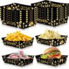 24-Pack Black & Gold 2026 New Year's Eve Party Food Trays - Disposable Paper Snack Boats for Hot Dogs, Tacos, Fries & Popcorn