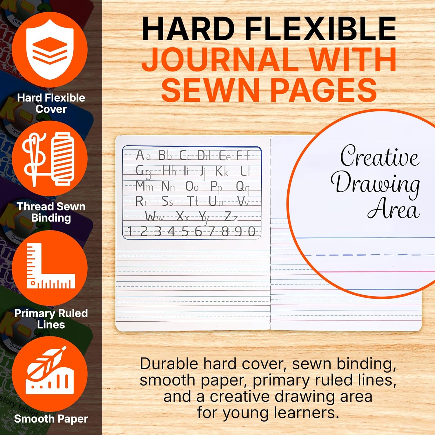 Mintra Primary Composition Notebooks - 4 Pack Bulk Set, 80 Sheets (7.5" x 9.75"), Grades K-2 Hardcover Journals with Drawing Space & Primary Ruling - School & Home Supplies